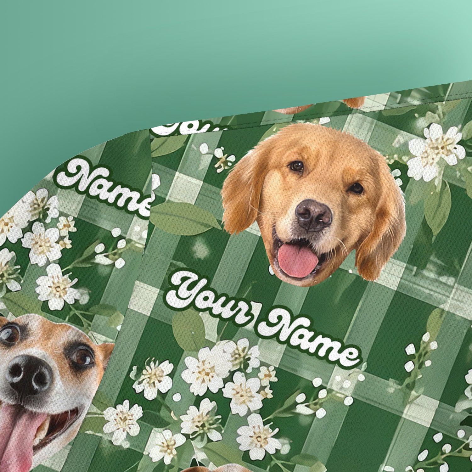 Custom Dog Face Scrub Top, Dog Green Plaid Floral Pattern Shirt, Comfortable Scrubs for Nurses