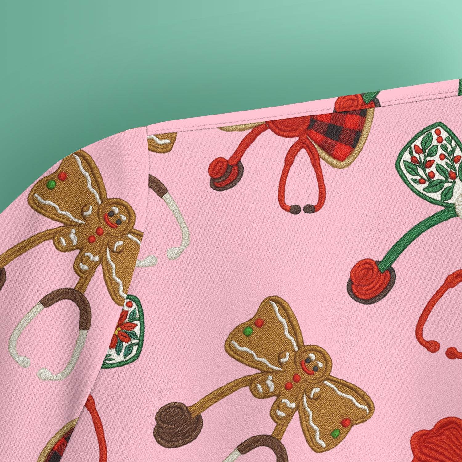 Christmas Stethoscope Bow Nurse Scrub Top, Xmas Pattern Scrub Shirt, Holiday Nursing Uniform
