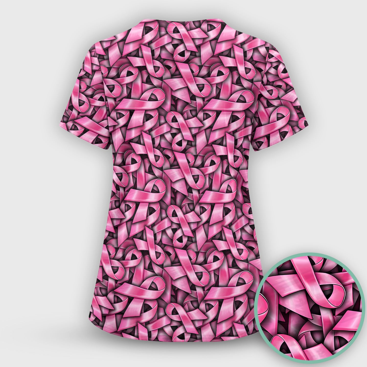 Breast Cancer Awareness Ribbon Oncology Scrub Top, Comfortable Scrubs for Nurses