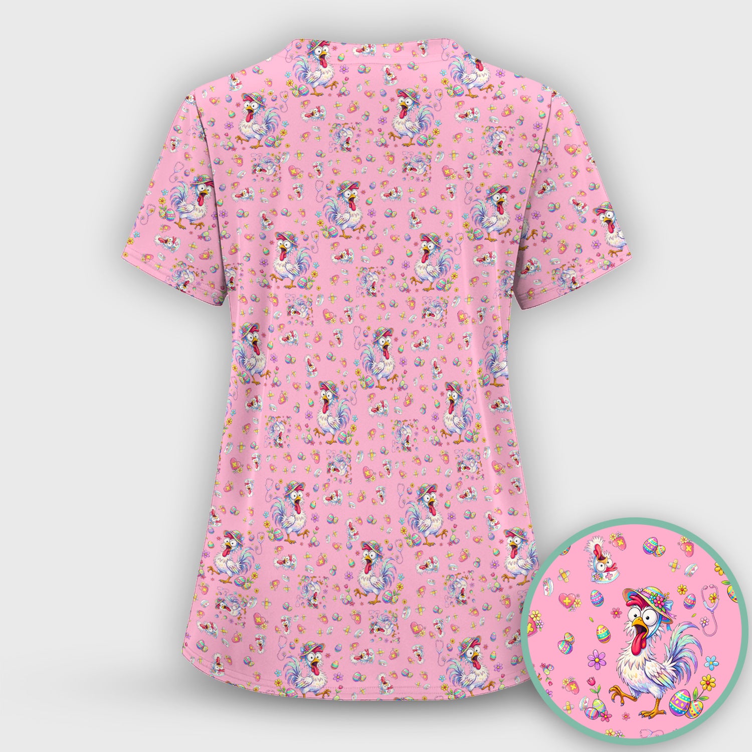 Funny Easter Nurse Chicken Pattern Scrub Top, Comfortable Scrubs for Nurses
