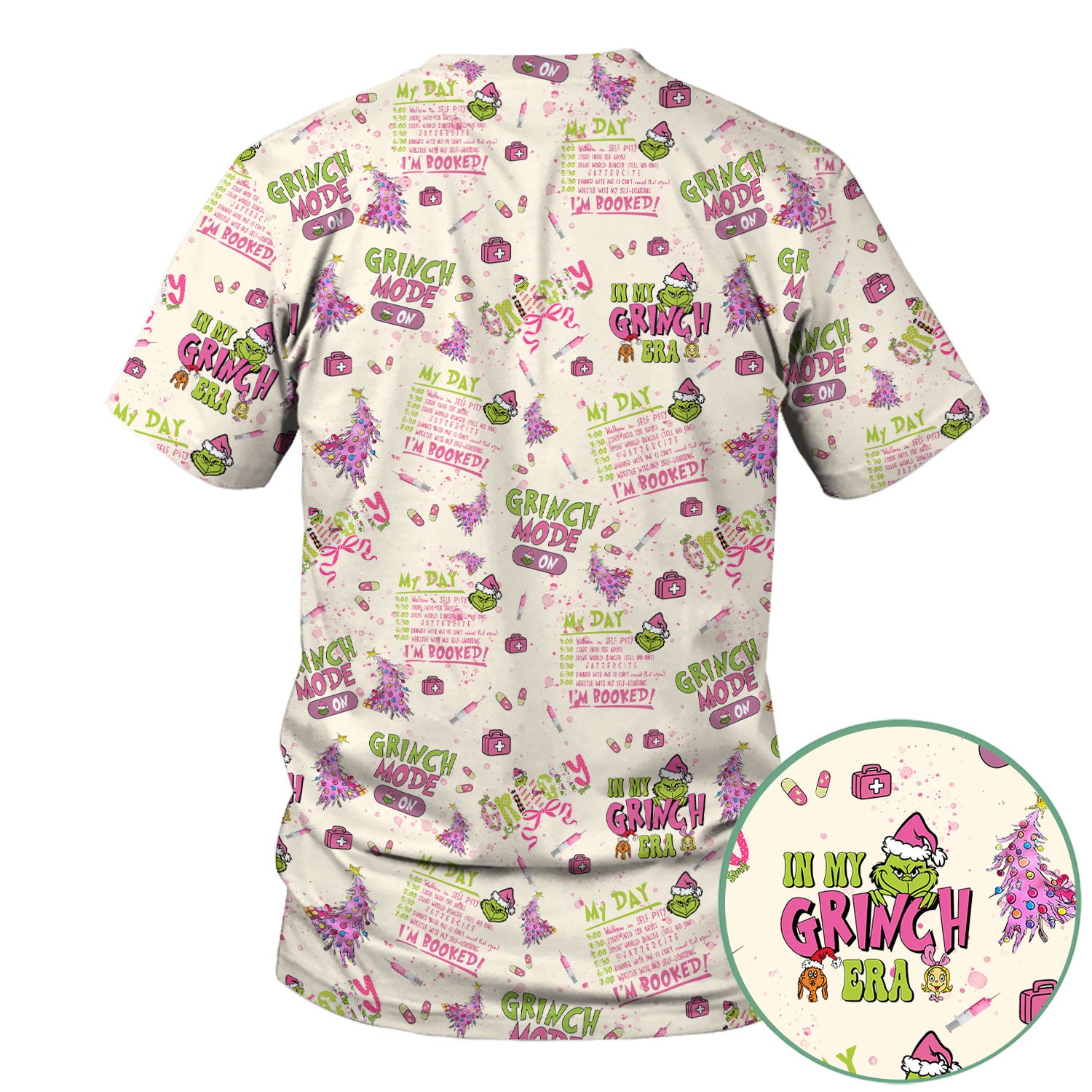 Funny Christmas Scrub Top for Women - Grinch Mode On Holiday Nurse Uniform Shirt - Pink Grinchmas Gift for RN CNA LPN