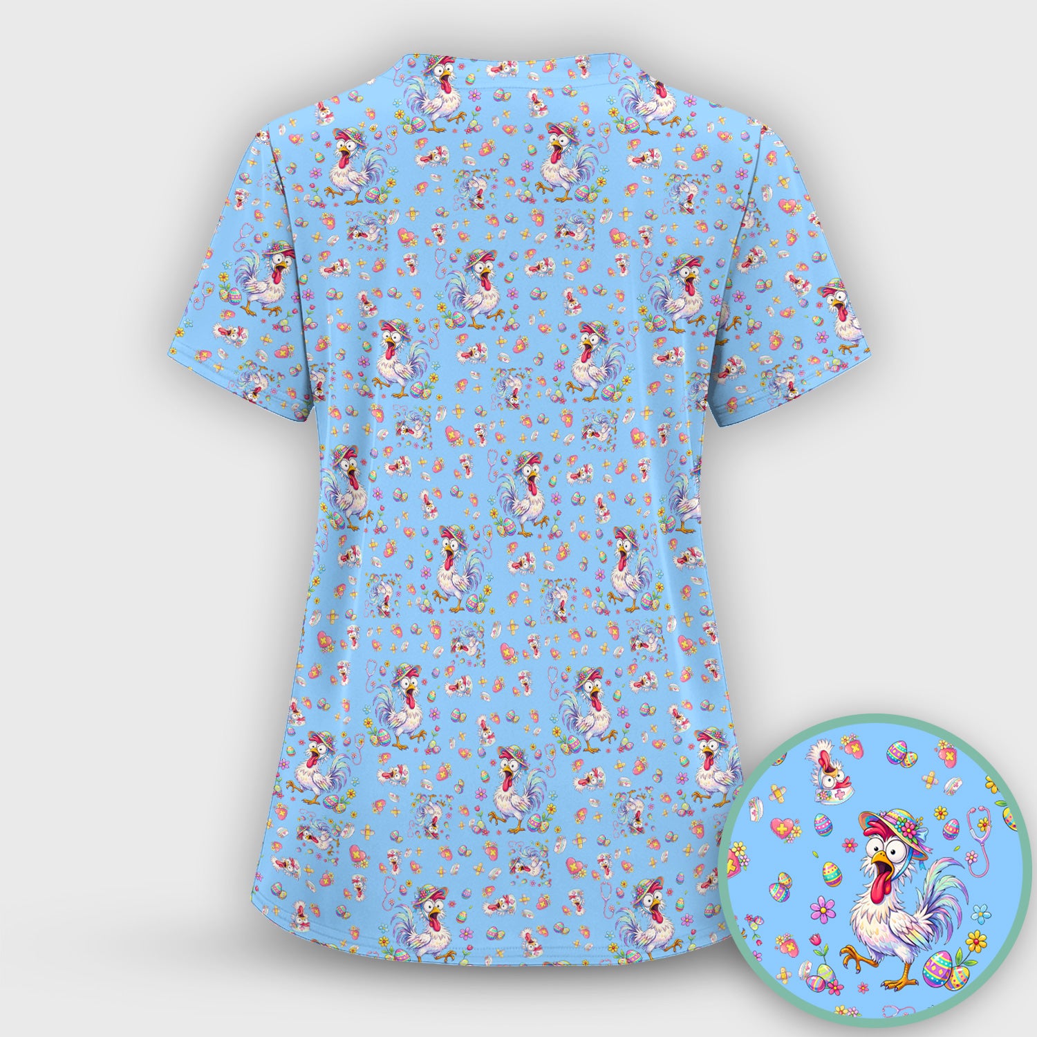 Funny Easter Nurse Chicken Pattern Scrub Top, Comfortable Scrubs for Nurses