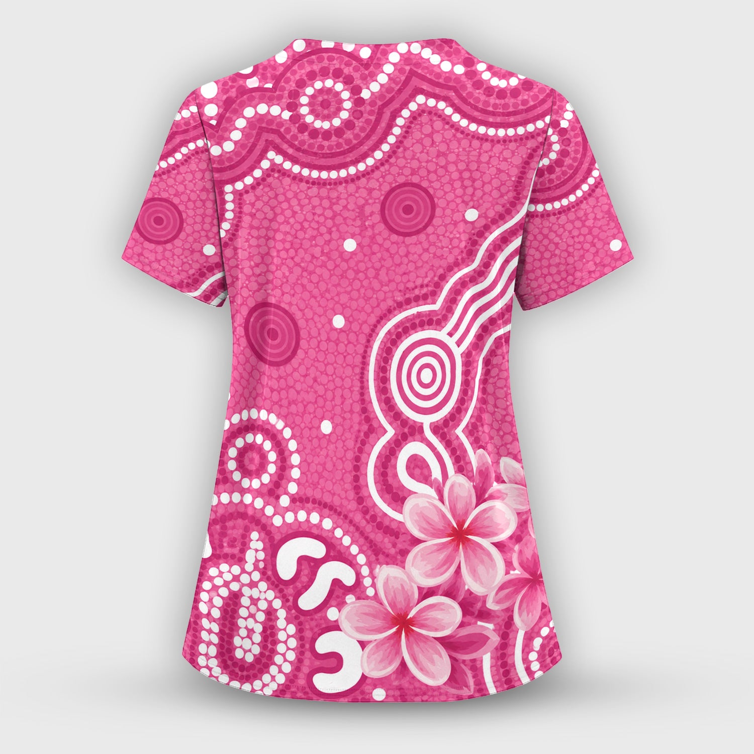 Pink Cockatoo Floral Dot Pattern Scrub Top, Comfortable Scrubs for Nurses