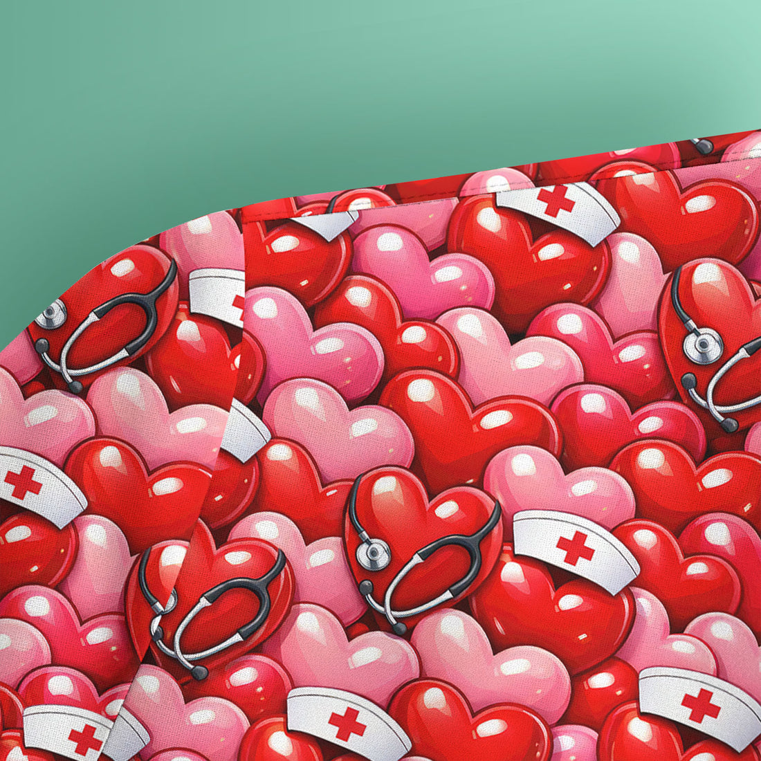 Valentine Pattern Nurse Scrub Top, Heart With Stethoscope Love Medical Shirt For Women, Breathable Fabrics Nursing Uniform