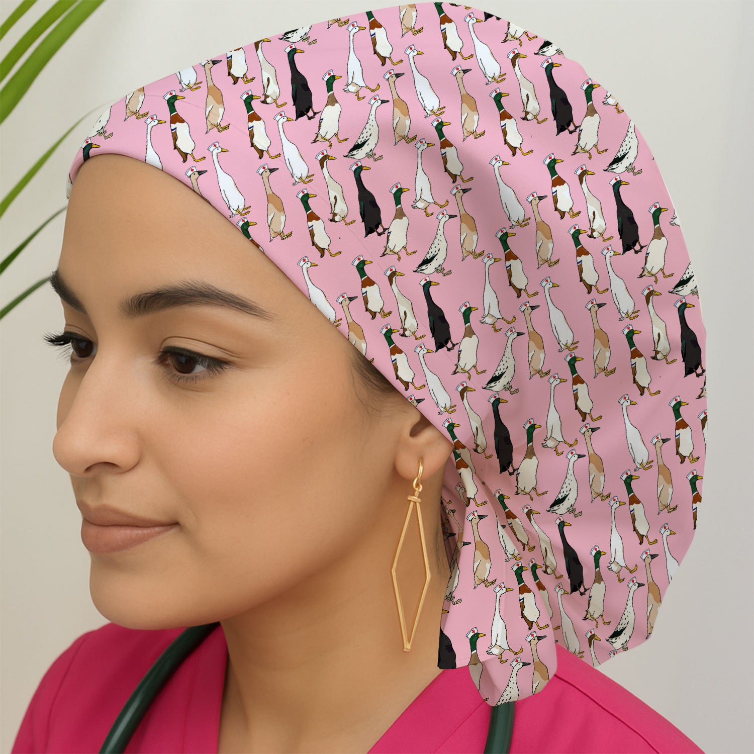 Funny Nurse Duck Pattern Scrub Cap, Surgical Caps for Doctors
