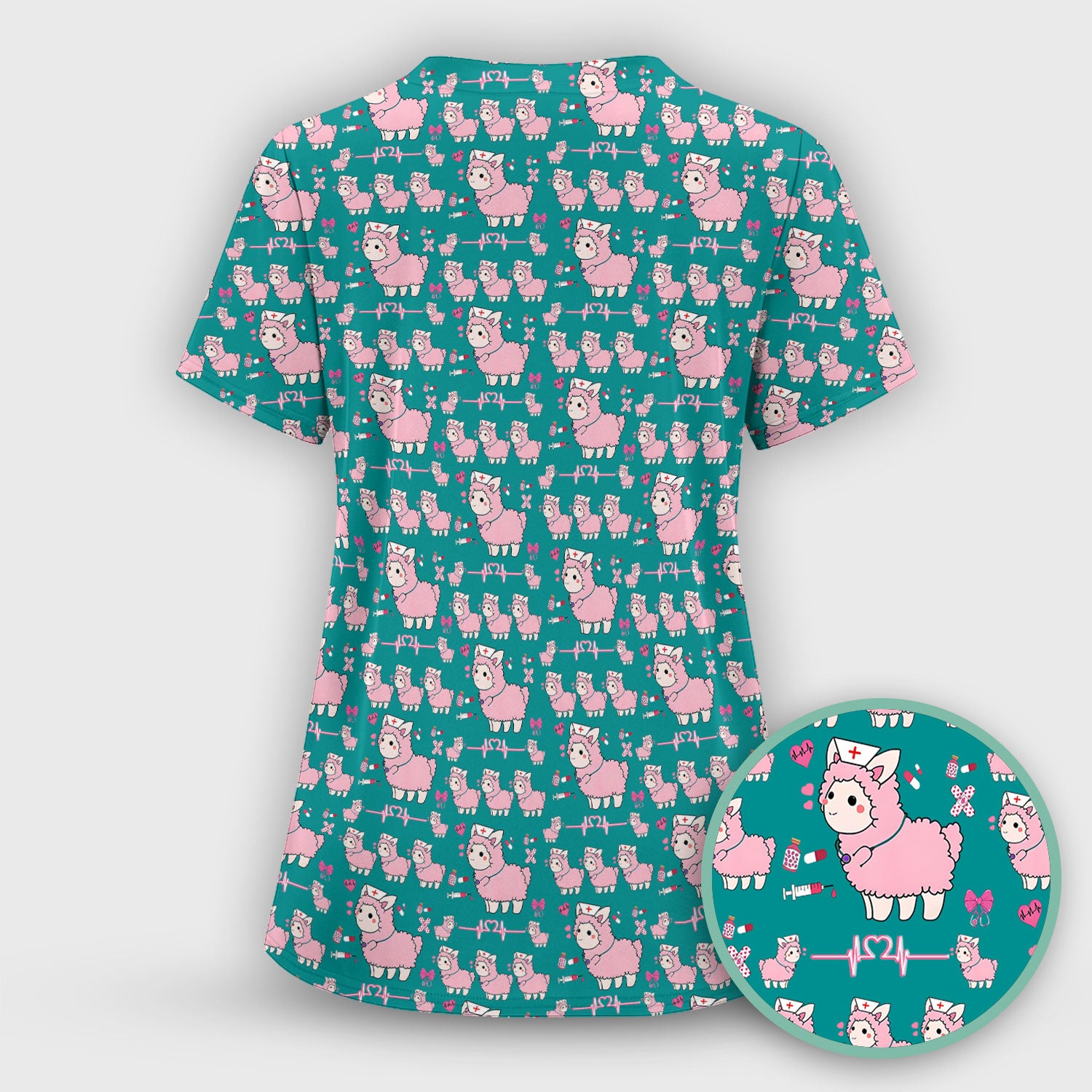 Llama Ain't Got Time For Your Drama Scrub Top, Funny Pattern Scrub Shirt, Breathable Fabrics Nursing Uniform