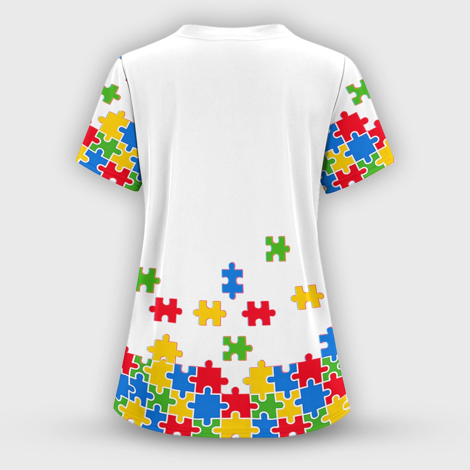 Autism Puzzle Heartbeat Light It Up Blue Print Scrub Top, Comfortable Scrubs for Nurses