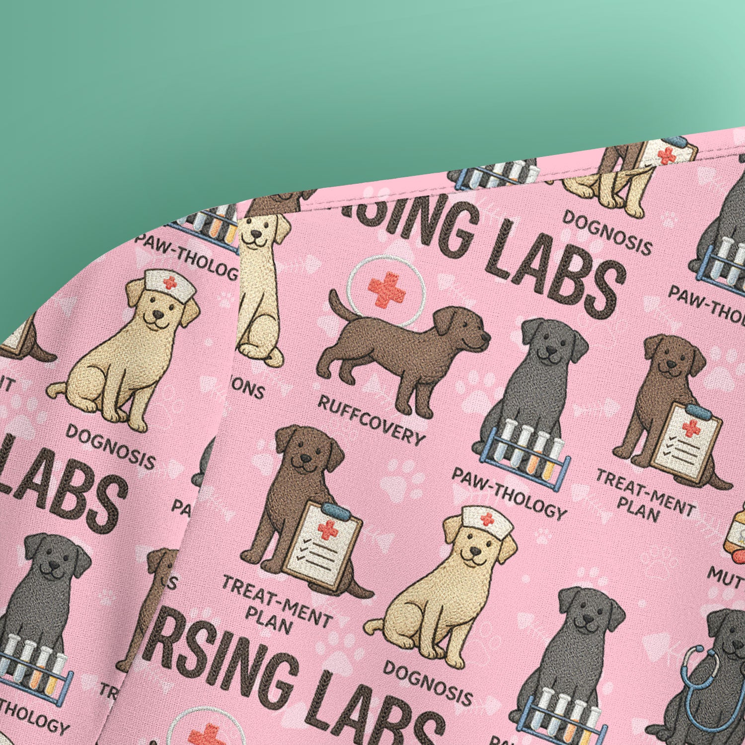 Playful Nursing Labs Dog Pattern Scrub Top, Comfortable Scrubs for Nurses