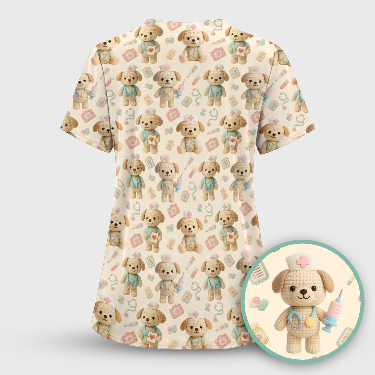 Cute Labrador Scrub Top for Nurse - Pastel Crochet Dog Medical Scrubs - Adorable Puppy Med Uniform Gift for Women
