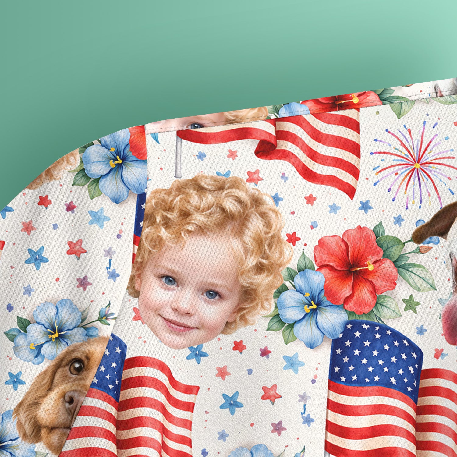 Custom Photo Patriotic Kids & Pet Faces Flag Nurse Scrub Top, Breathable Fabrics Nursing Uniform