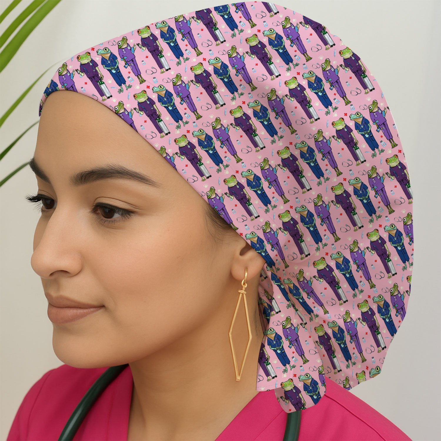 Funny Frog Nurse Pattern  Print Cap, Bouffant Scrub Caps for Women