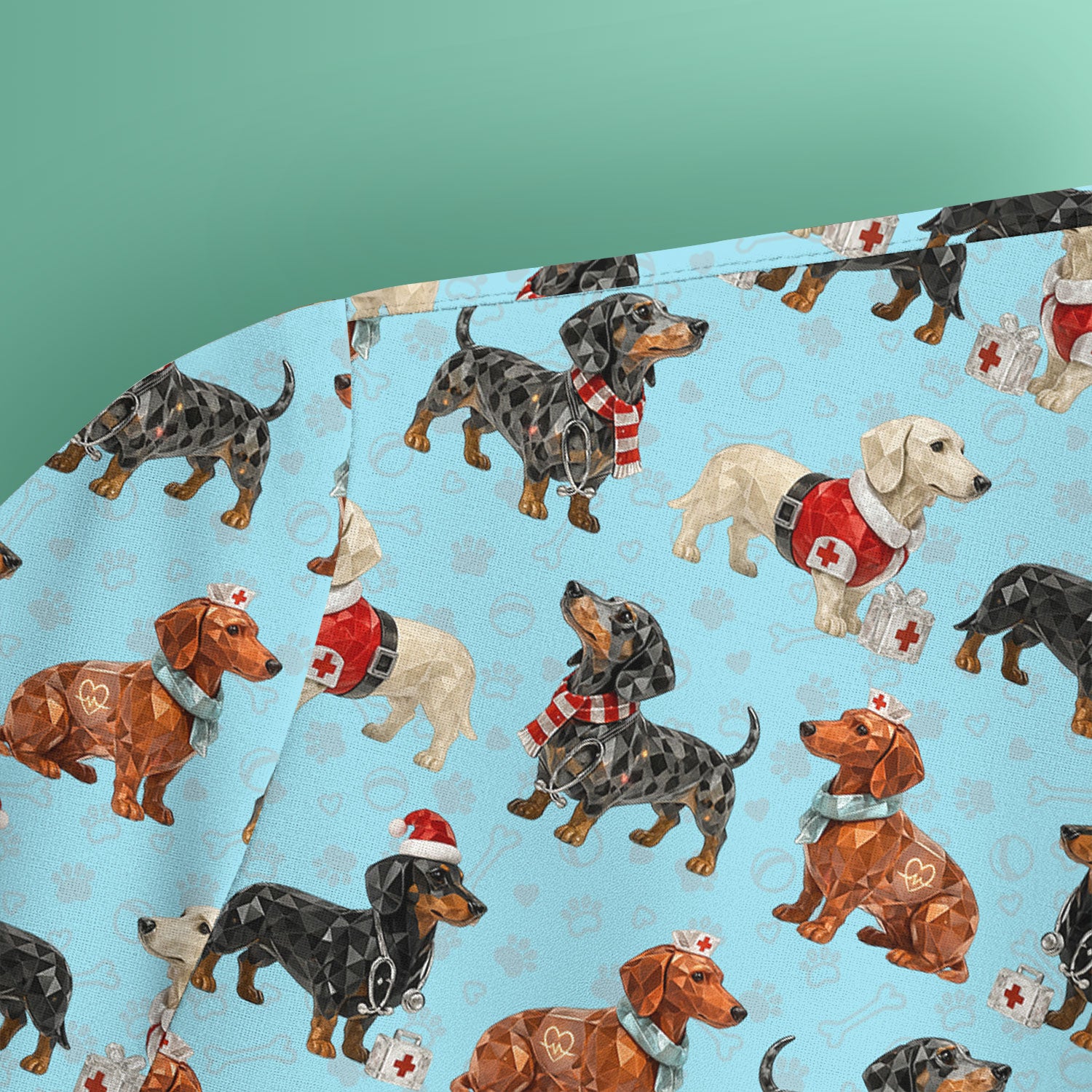 Funny Dachshund Christmas Dog Nurse Scrub Top, Holiday Puppy Medical Uniform Shirt For Nursing