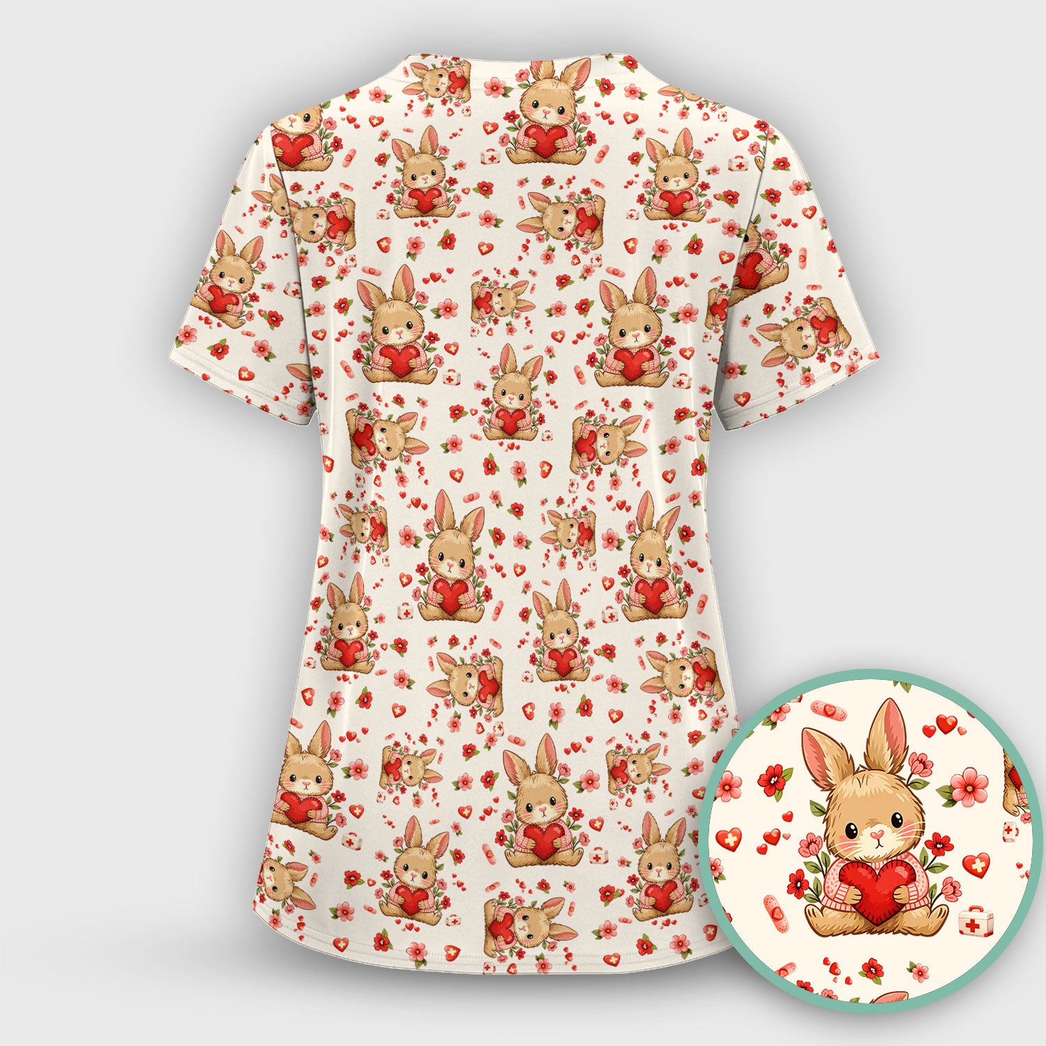 Adorable Bunny Heart Healthcare Design Scrub Top, Comfortable Scrubs for Nurses, Easter