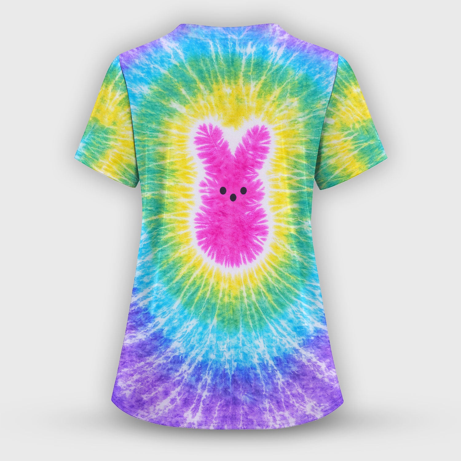 Easter Peep Tie Dye Scrub Top, Easter Bunny Nurse Shirt For Women, Breathable Fabrics Nursing Uniform
