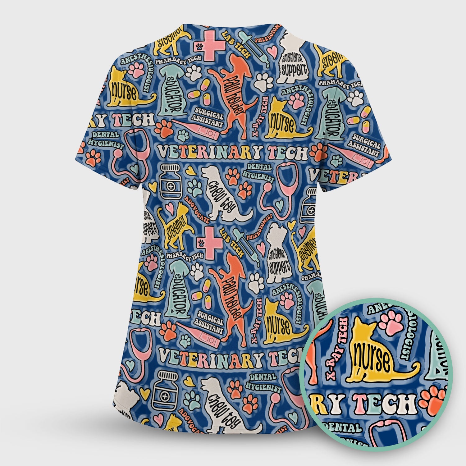 Veterinary Tech Nurse Scrub Top - Dog Cat Pet Medical Shirt - Funny Vet Tech Animal Scrubs for Women LPN RN CNA