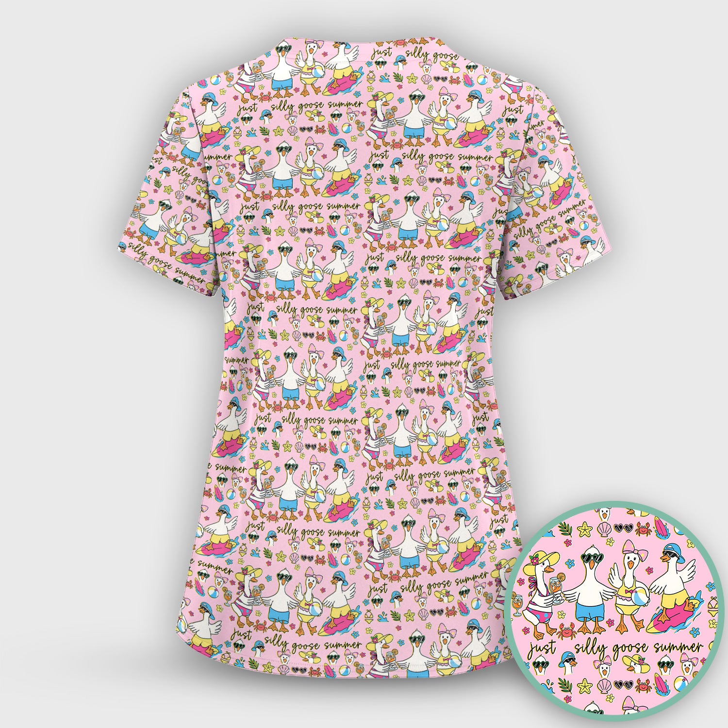 Silly Goose Summer Pattern Scrub Top, Breathable Fabrics Nursing Uniform