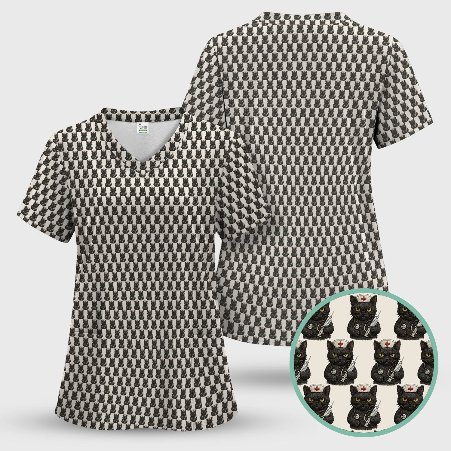 Funny Black Cat Nurse Shirt - Cute Cat Print Medical Graphic Tee - Gift for RN LPN CNA Nursing Staff