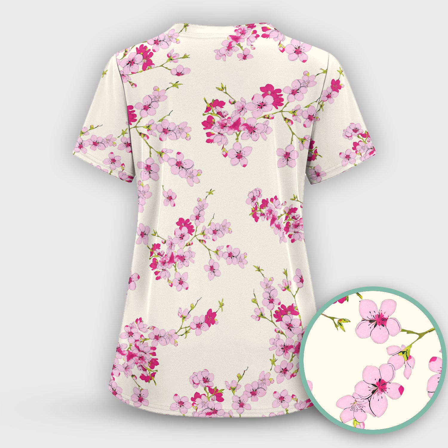 Elegant Cherry Blossom Floral Pattern Srubs, Comfortable Scrubs for Nurses