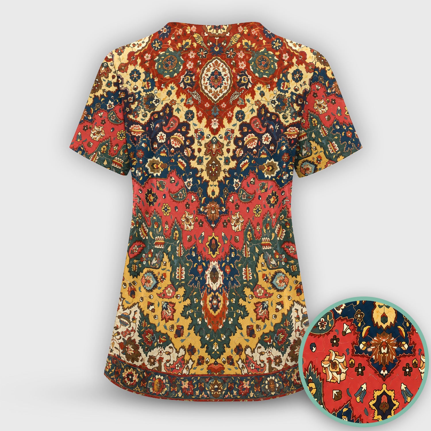 Vintage Persian Rug Floral Pattern Scrub Set, Scrub Pants and V Neck Top