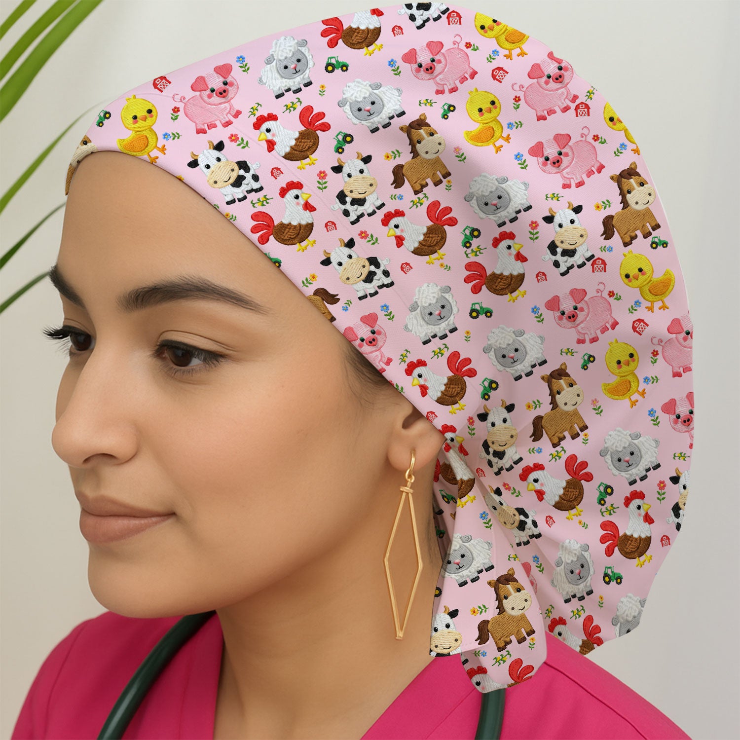 Cartoon Farm Animal Pattern Scrub Cap, Surgical Caps for Doctors