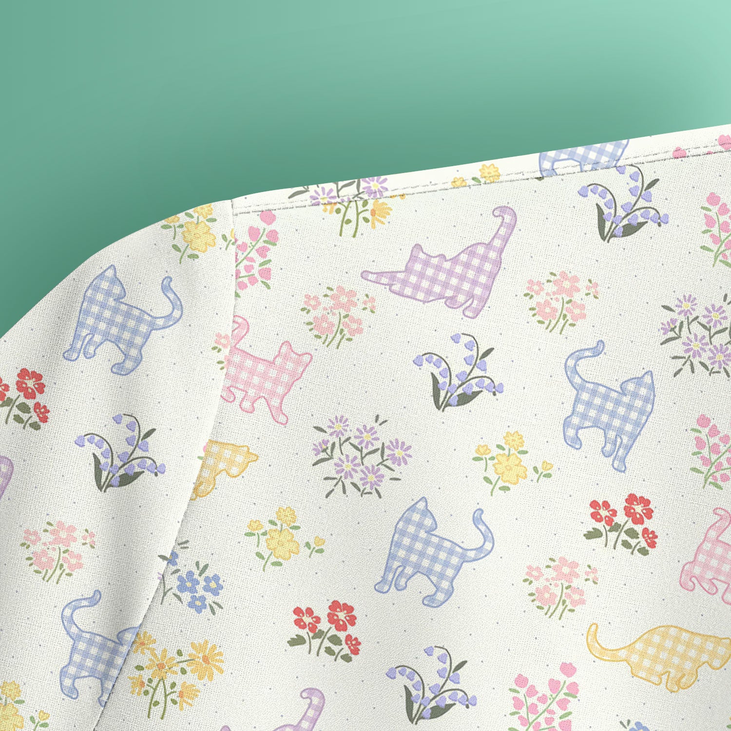Pastel Cat Floral Nurse Scrub Top, Cute Cat Medical Pattern Shirt, Breathable Fabrics Nursing Uniform