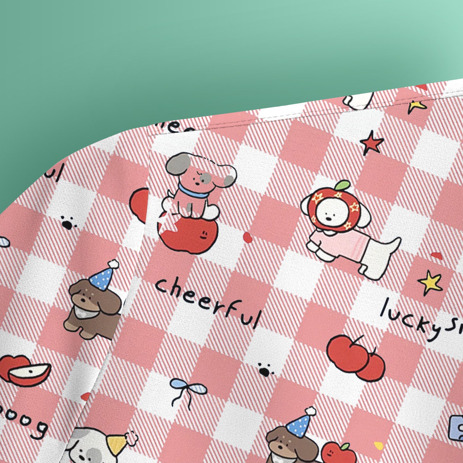 Cute Nurse Cartoon Puppy Apple Gingham Scrub Top, Breathable Fabrics Nursing Uniform
