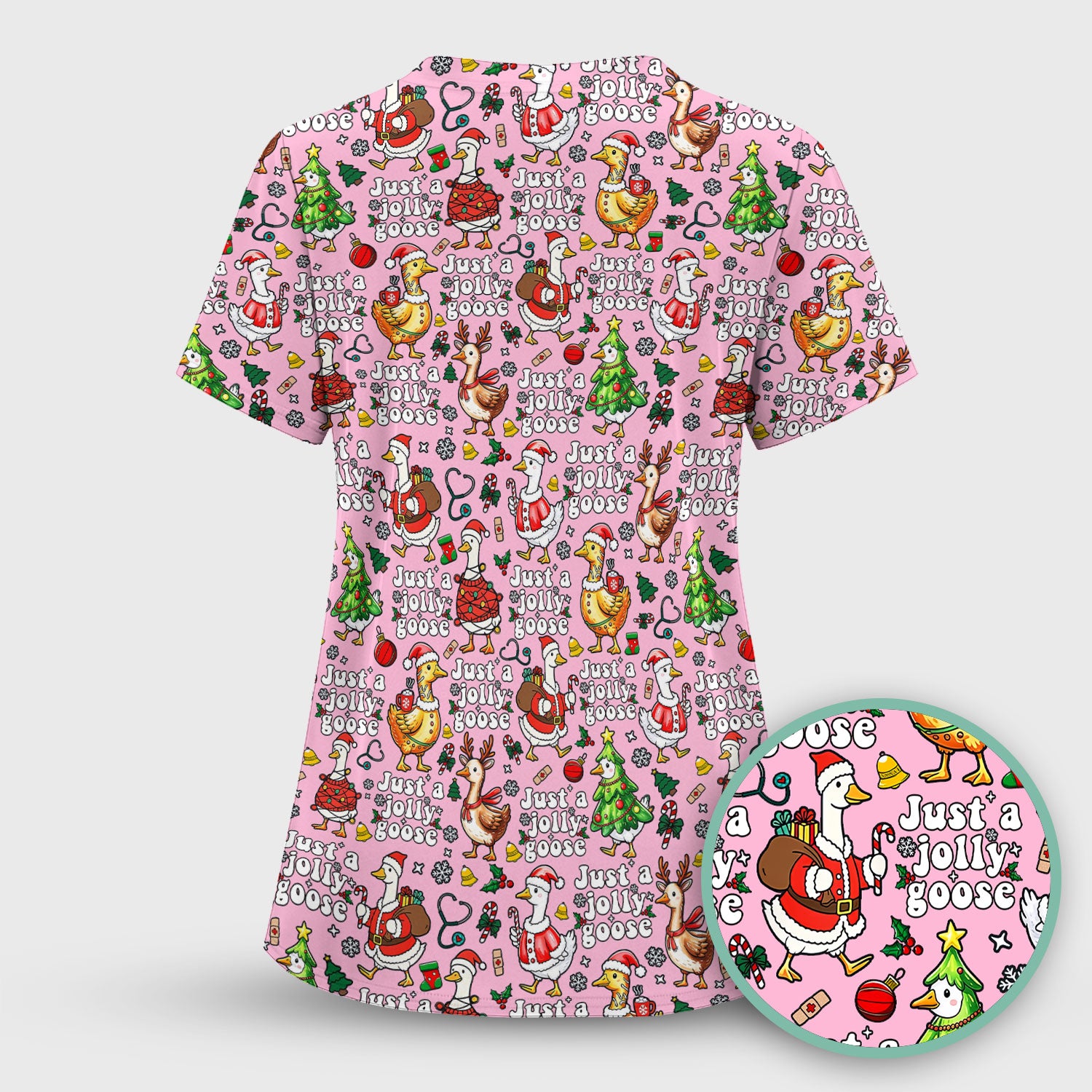 Christmas Goose Scrub Top for Nurse - Funny Jolly Holiday Medical Shirt for Women