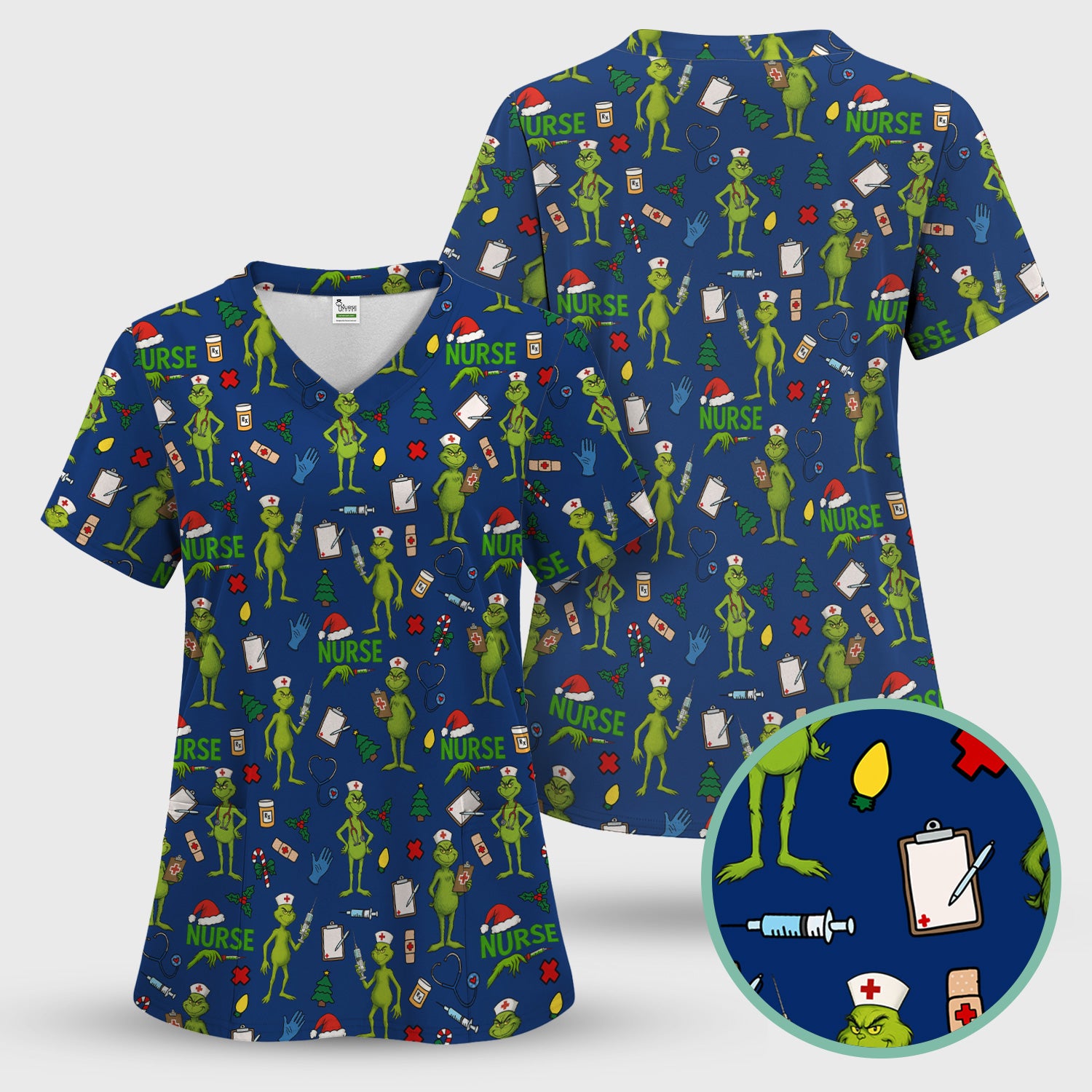 Funny Grinch Nurse Scrub Top - Christmas Holiday Medical Shirt - Multiple Color Options CNA RN LPN Gift