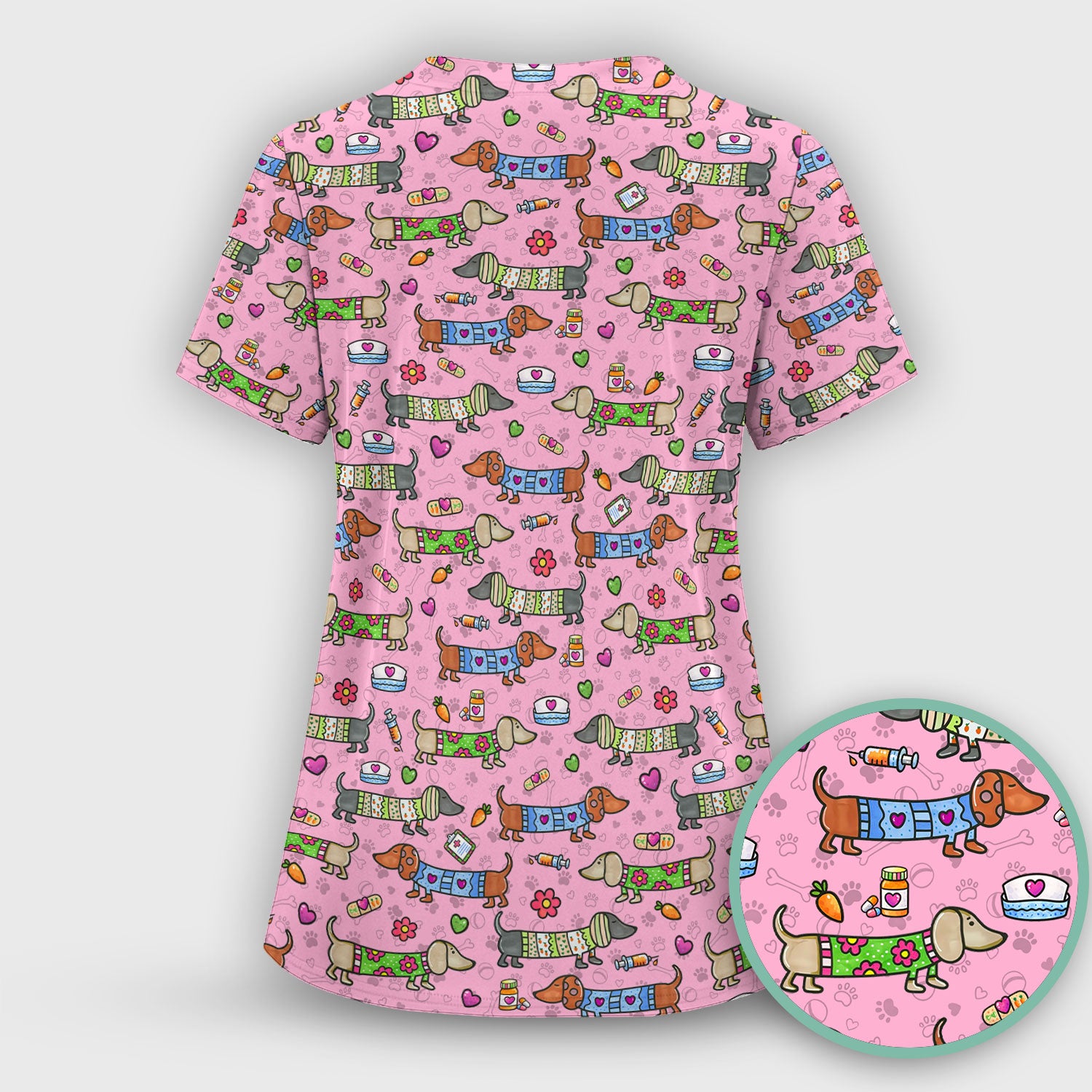 Cute Dachshund Nurse Scrub Top, Funny Wiener Dog Nursing Shirt, Breathable Fabrics Nursing Uniform