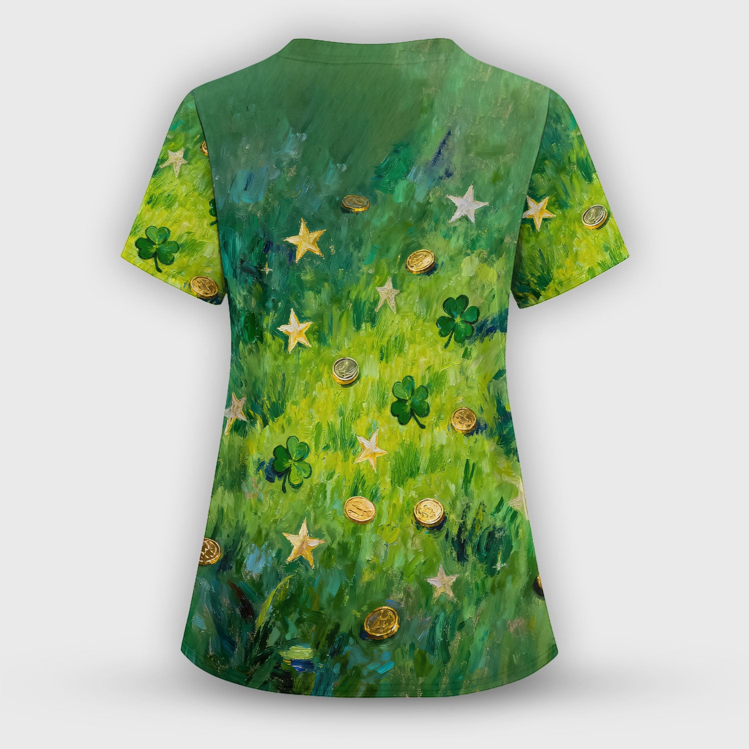 St. Patrick Lucky Shamrock Heart Scrub Top, Comfortable Scrubs for Nurses