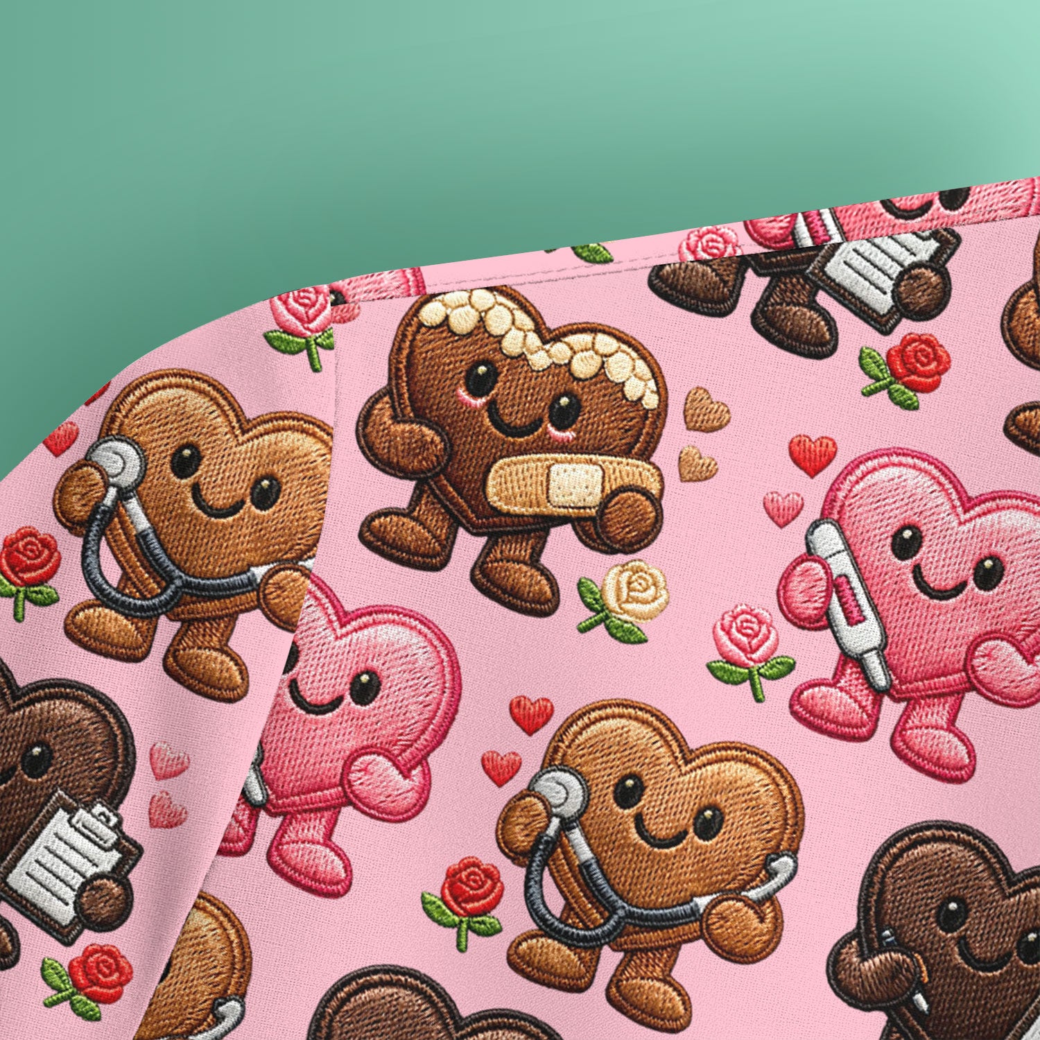 Valentine Heart Nurse Scrub Top, Cute Medical Love Pattern Shirt, Breathable Fabrics Nursing Uniform