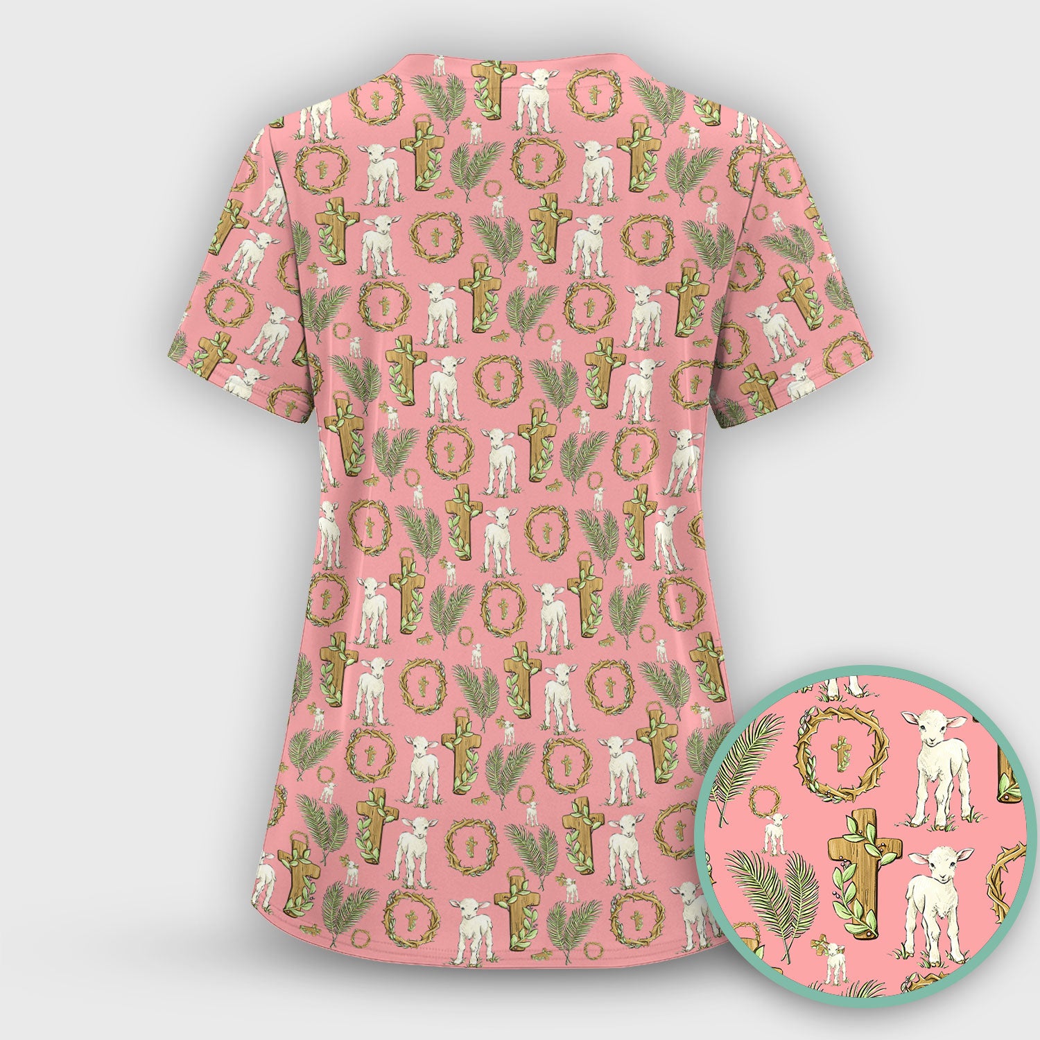 Faith Lamb Cross Pattern Scrub Top, Comfortable Scrubs for Nurses