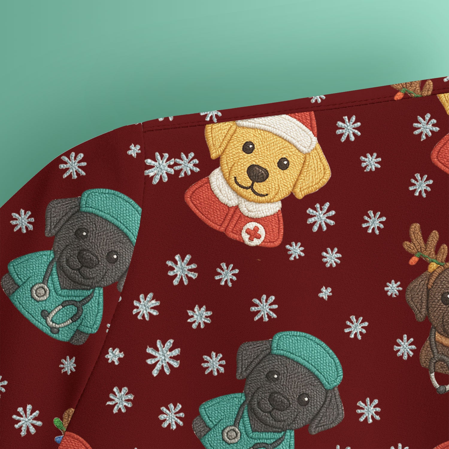 Christmas Dog Pattern Scrub Top, Cute Puppy Nurse Scrub Shirt, Holiday Nursing Uniform