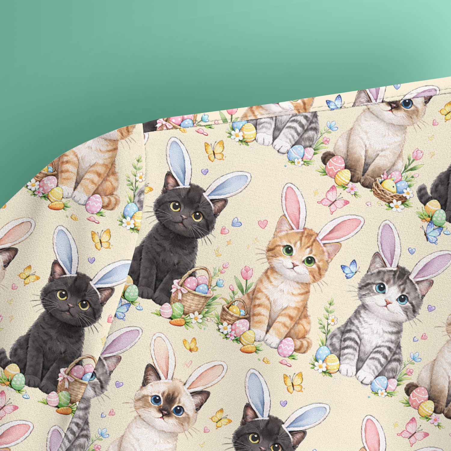 Easter Kitten Bunny Ears Pattern Scrub Top, Comfortable Scrubs for Nurses