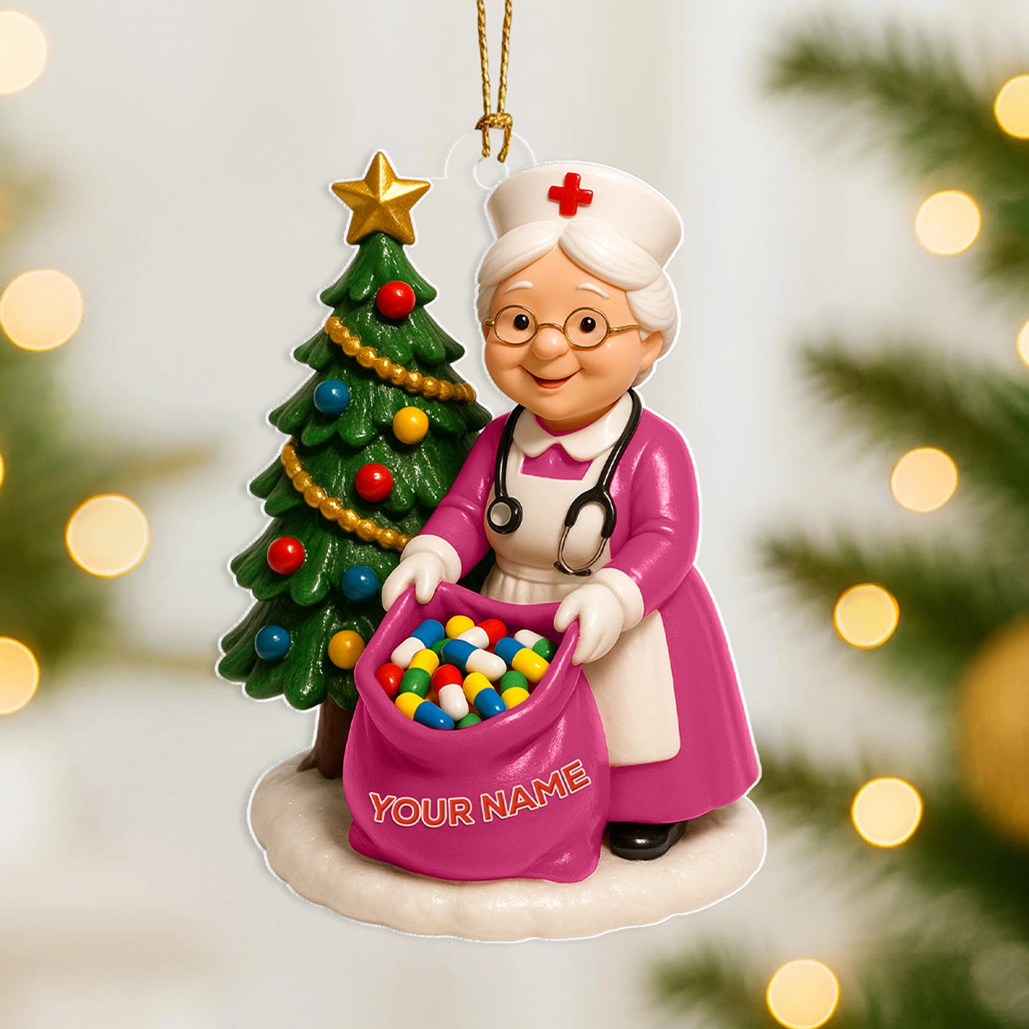 Personalized Nurse Christmas Ornament, Custom Name Nurse Tree Decor, Medical Worker Holiday Gift, Cute Nurse Ornament for Healthcare Heroes