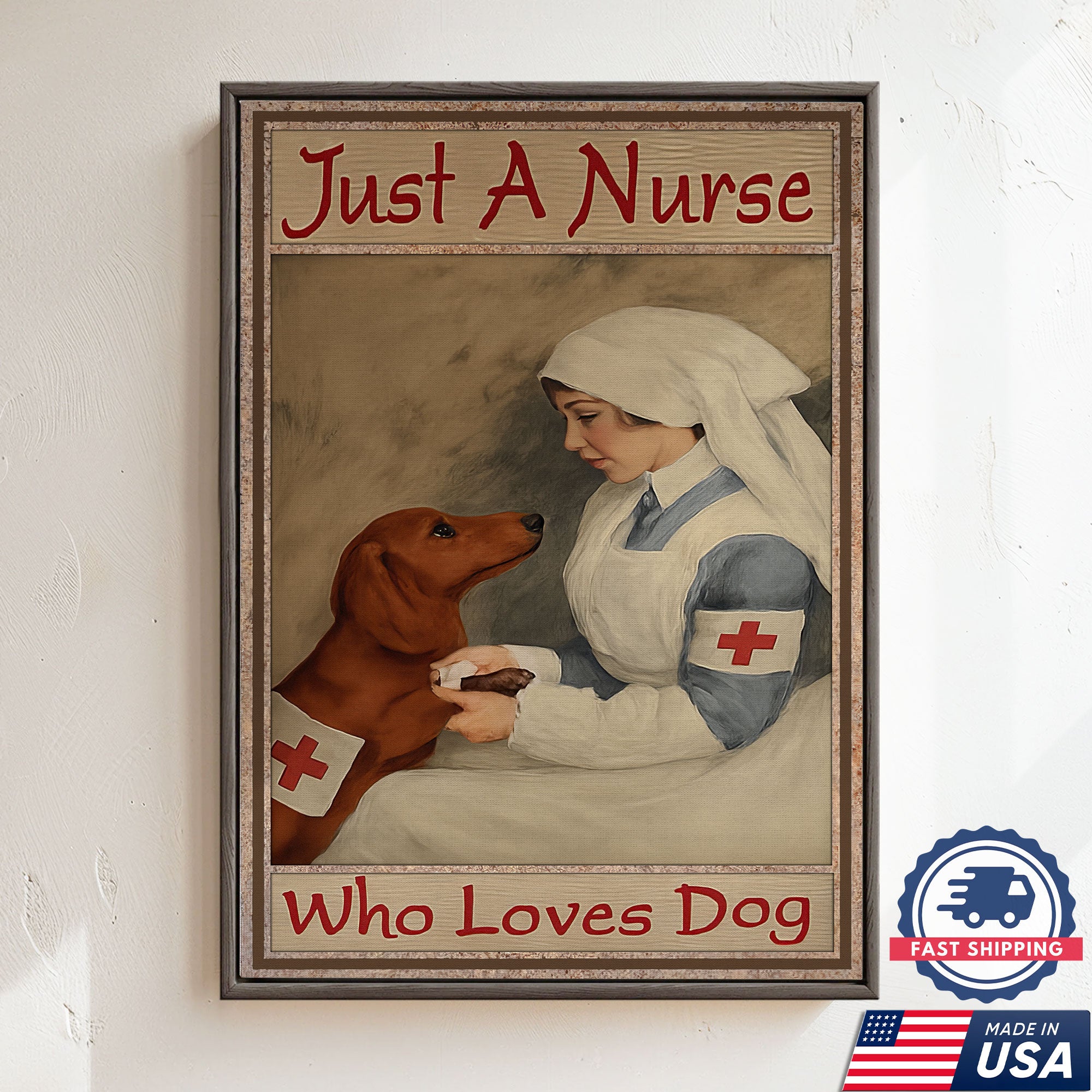 Nurse And Dog Canvas, Funny Medical Worker Wall Art Canvas, Animal Lover Decor, Gift For Nursing