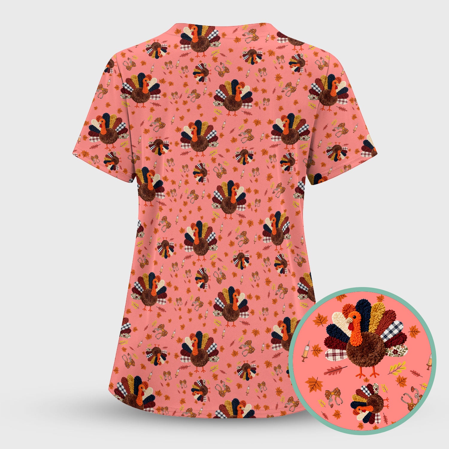 Thanksgiving Comfortable Scrubs for Nurses - Funny Autumn Turkey Shirt - Breathable Fabrics Nursing Uniform