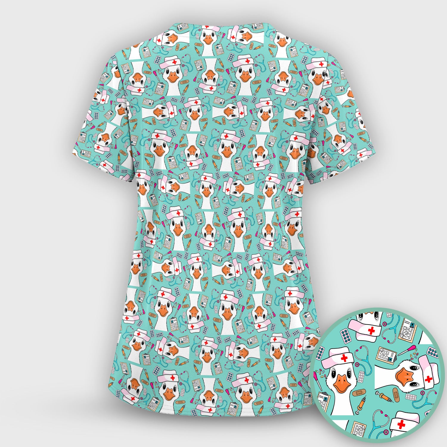 Duck Wearing Hat With Medical Tools Scrub Top, Breathable Fabrics Nursing Uniform