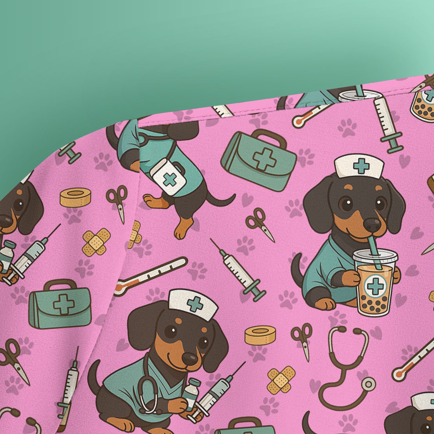Funny Dachshund Nurse Scrubs - Cute Dog Print Medical Shirt - Holiday Nurse Scrub Top Gift for RN CNA Doctor, Women & Men
