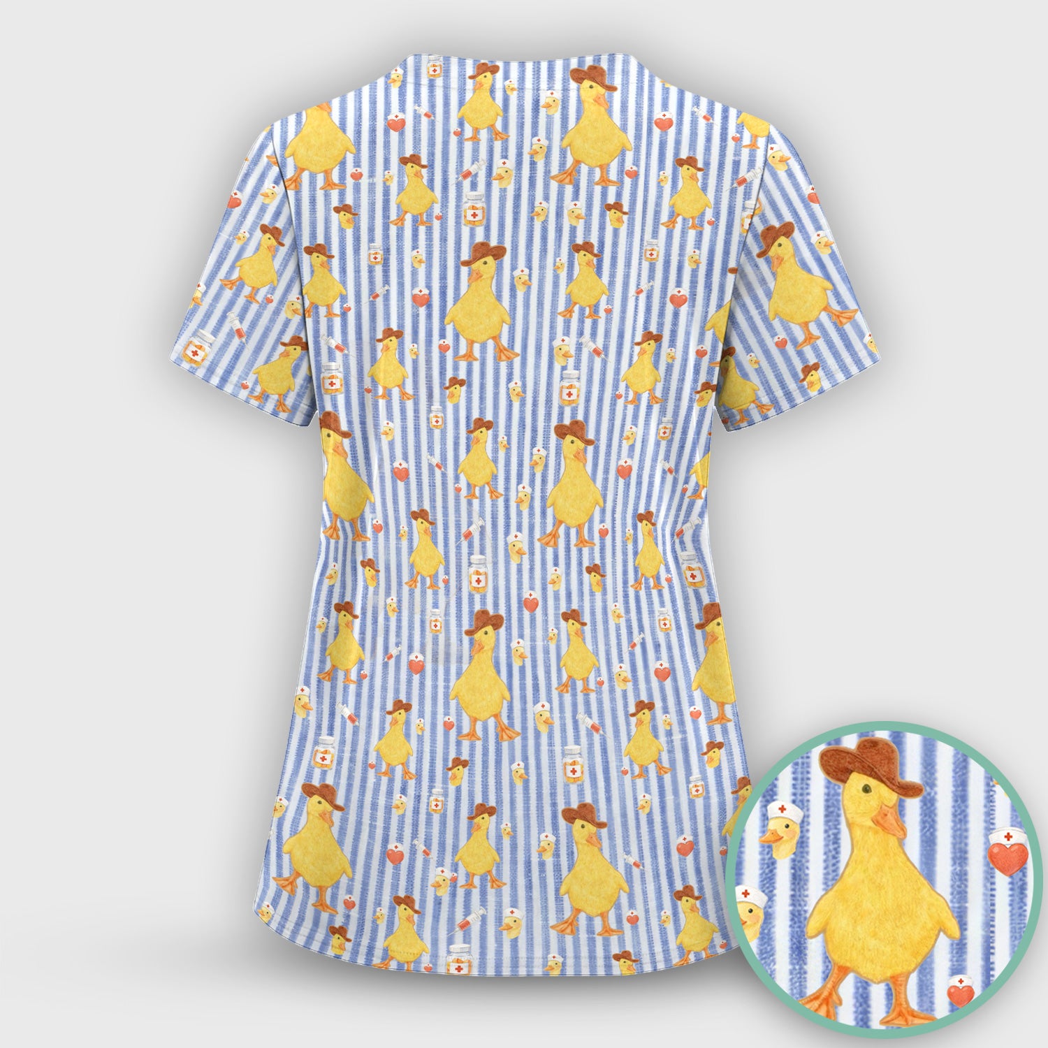 Cowboy Ducktor Vertical Stripe Pattern Scrub Top, Comfortable Scrubs for Nurses