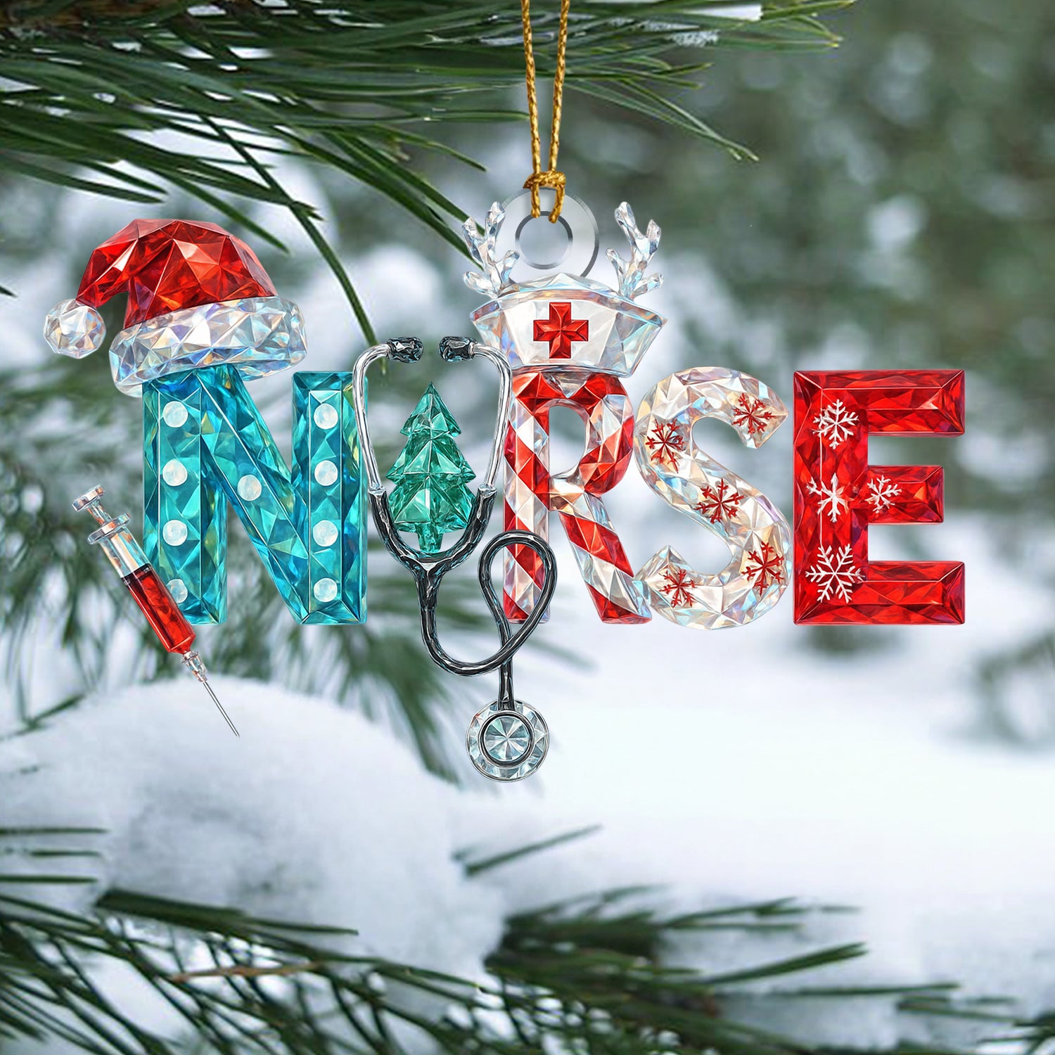 Nurse Christmas Ornament, Crystal Style Nurse Letter Ornament, Holiday Gift For Nursing LPN RN CNA