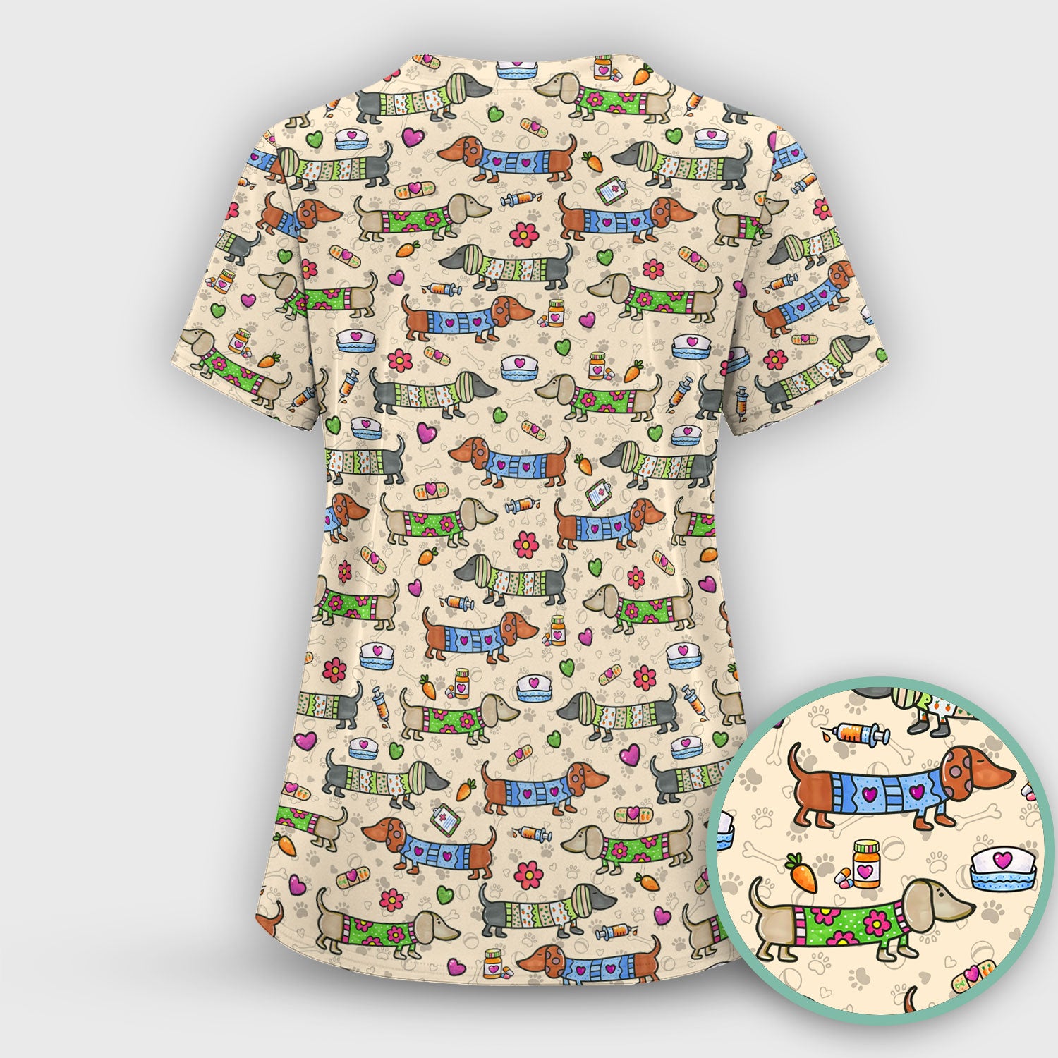 Cute Dachshund Nurse Scrub Set, Funny Wiener Dog Nursing Shirt, Breathable Fabrics Nursing Uniform