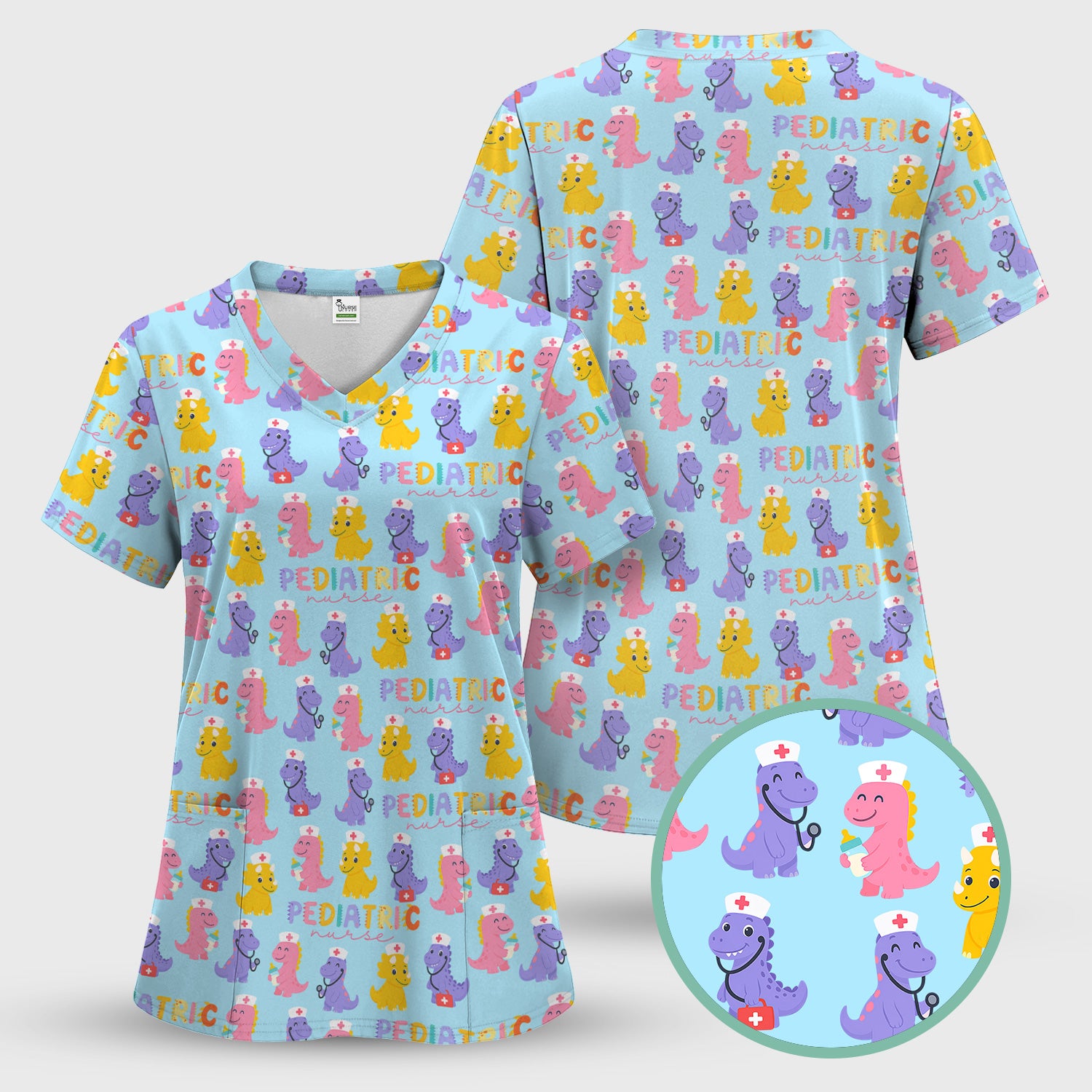 Funny Dinosaur Nurse Shirt - Cute T-Rex with Stethoscope & Medical Kit Graphic Tee - Multiple Color Options Gift for Women PEDS RN LPN