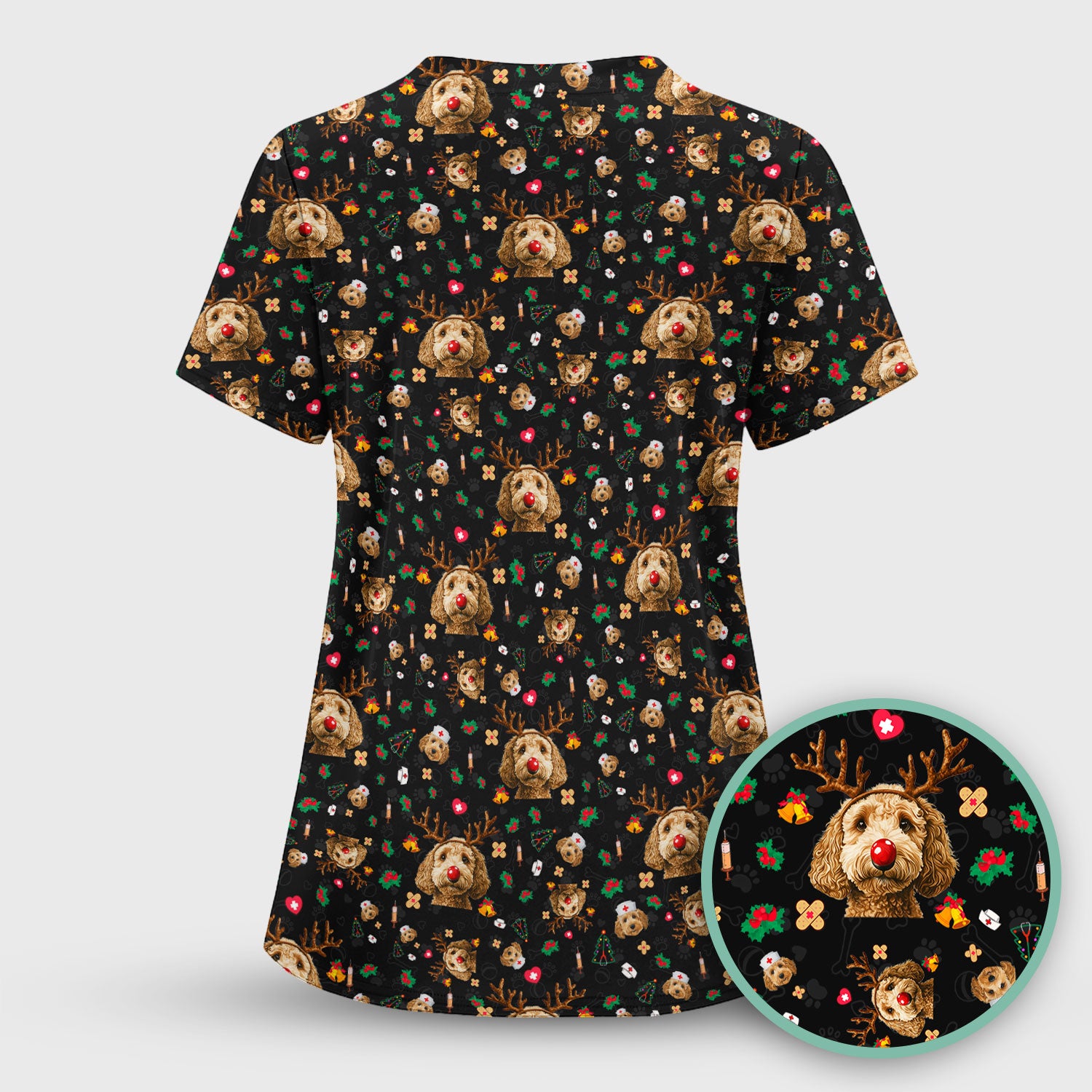 Christmas Labradoodle Scrub Top - Funny Reindeer Dog Nurse Shirt - Cute Holiday Medical Uniform for Women Healthcare Gift