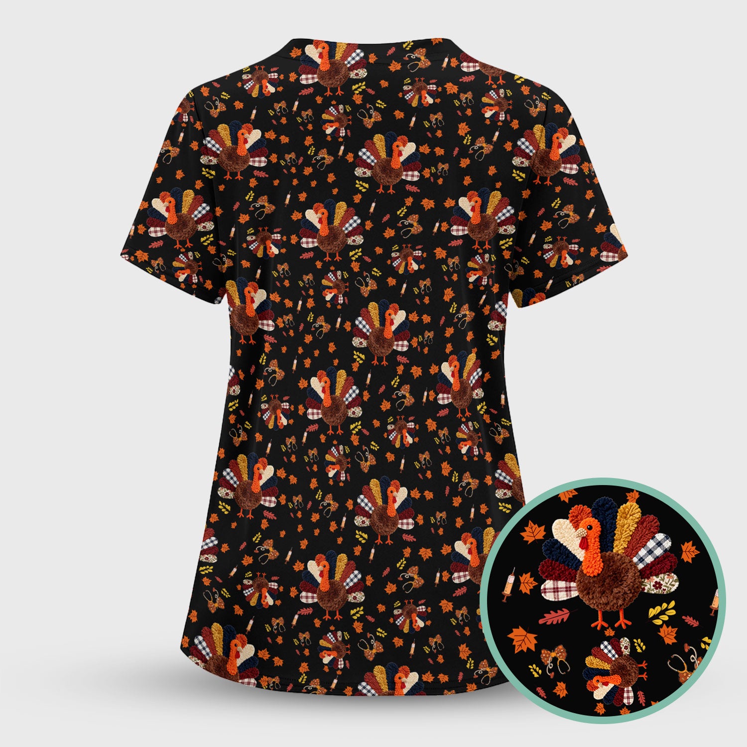 Thanksgiving Comfortable Scrubs for Nurses - Funny Autumn Turkey Shirt - Breathable Fabrics Nursing Uniform