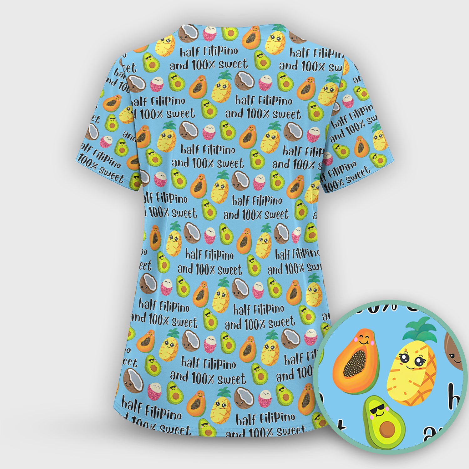 Playful Avocado Fruit Print Filipino Quote Scrub Top, Breathable Fabrics Nursing Uniform
