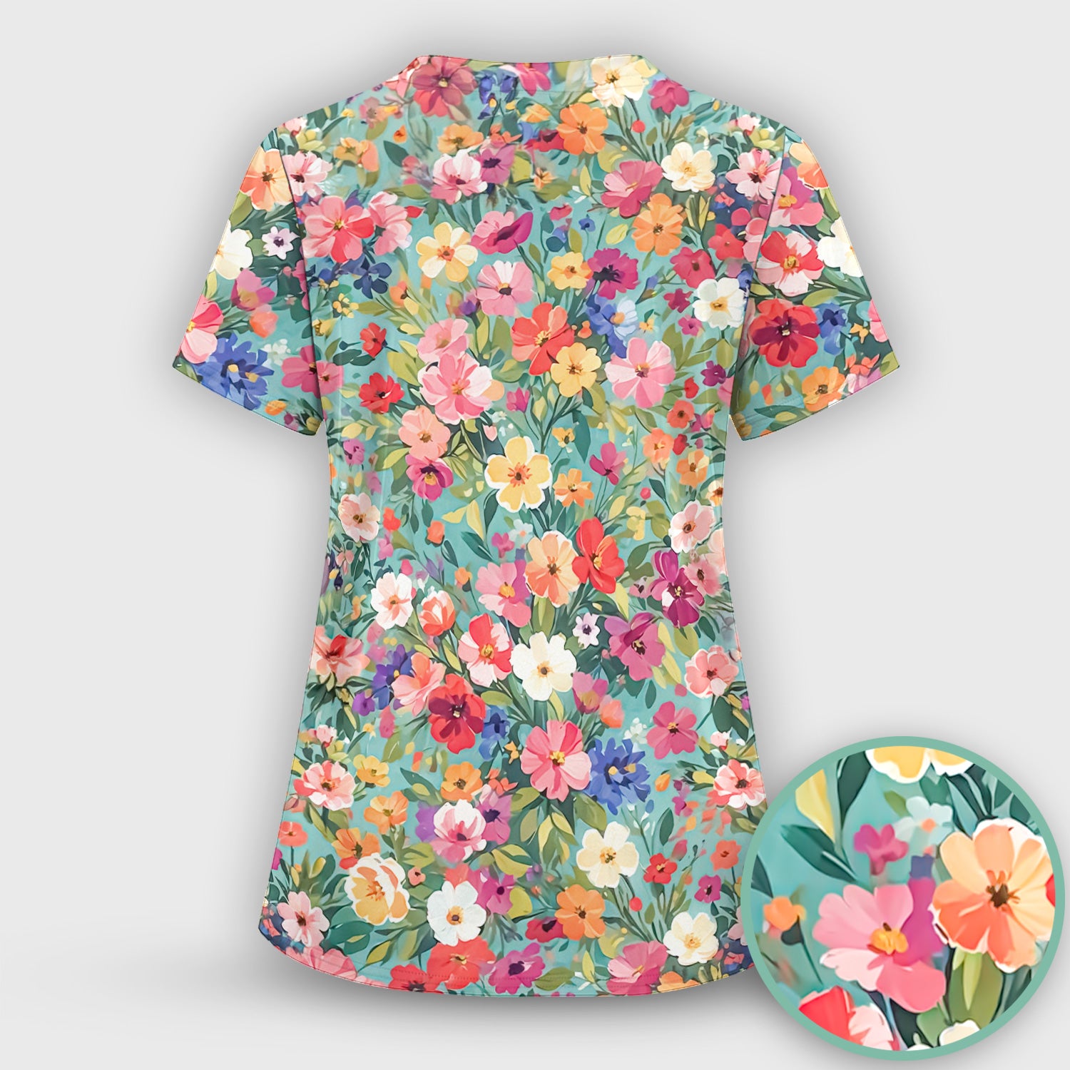 Colorful Wildflower Garden Bloom Scrub Top, Comfortable Scrubs for Nurses
