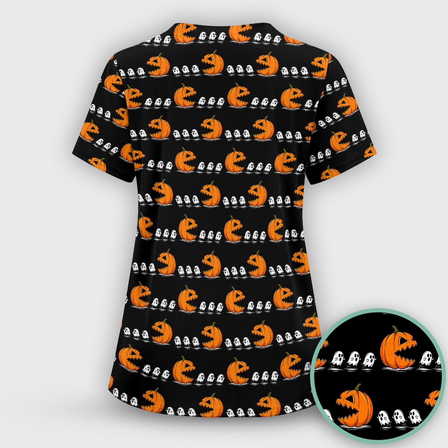Spooky Halloween Pumpkin Ghost Scrub Top, Comfortable Scrubs for Nurses