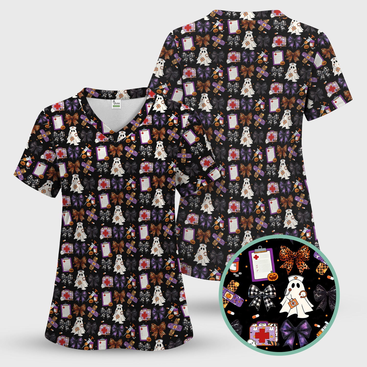 Cute Halloween Shirt for Nurses - Spooky Ghost Pumpkin & Medical Icons Graphic Tee - Gift for RN LPN CNA