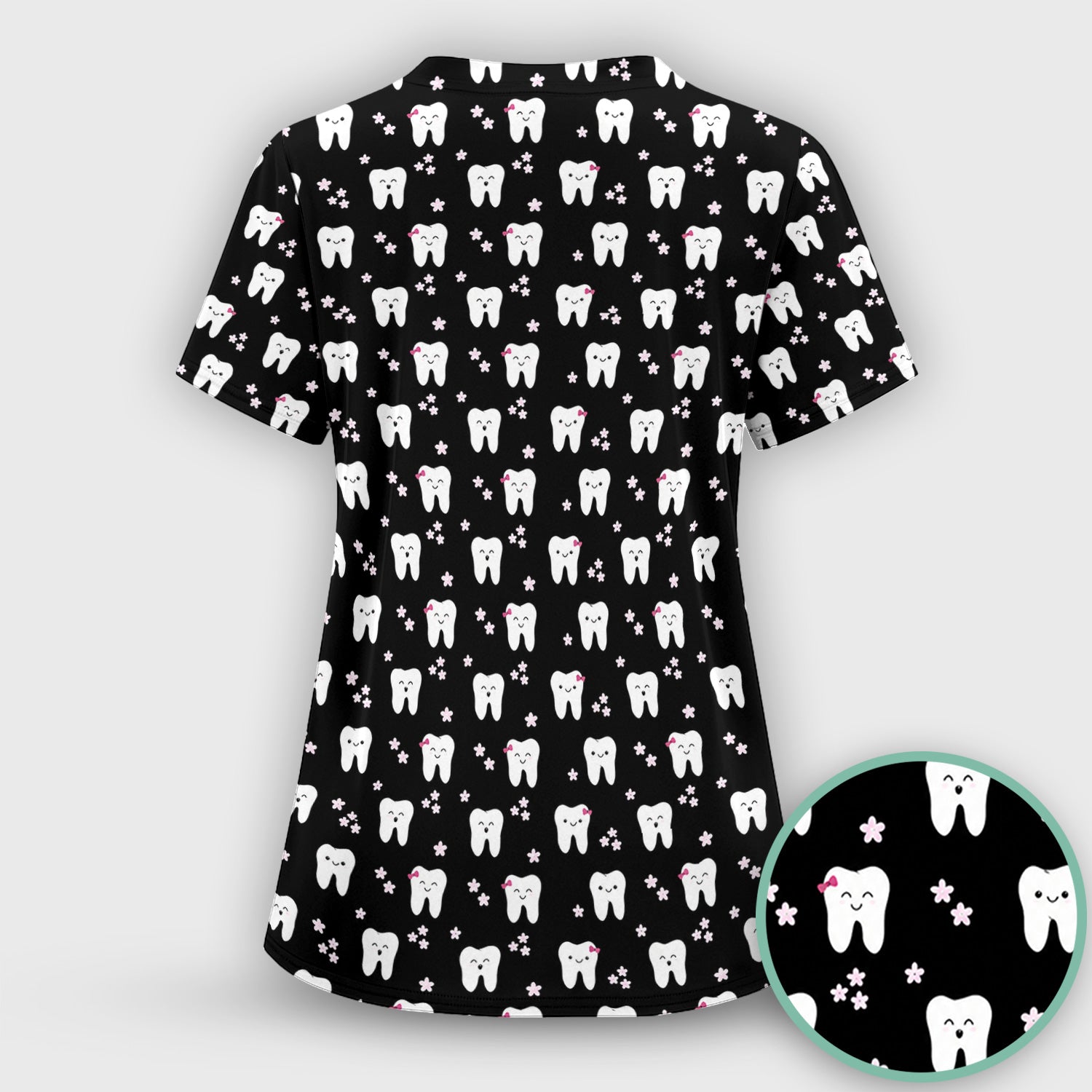 Cute Smiling Tooth And Flowers Scrub Top, Comfortable Scrubs for Nurses